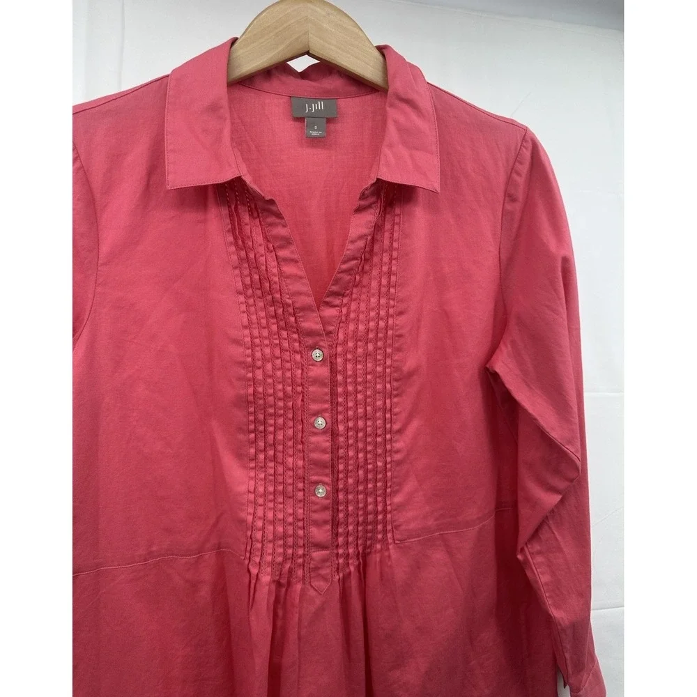 J.‎ Jill Blouse Small Pull Over Top Flowy Oversized Tunic Pink Peasant Cotton - Picture 5 of 10